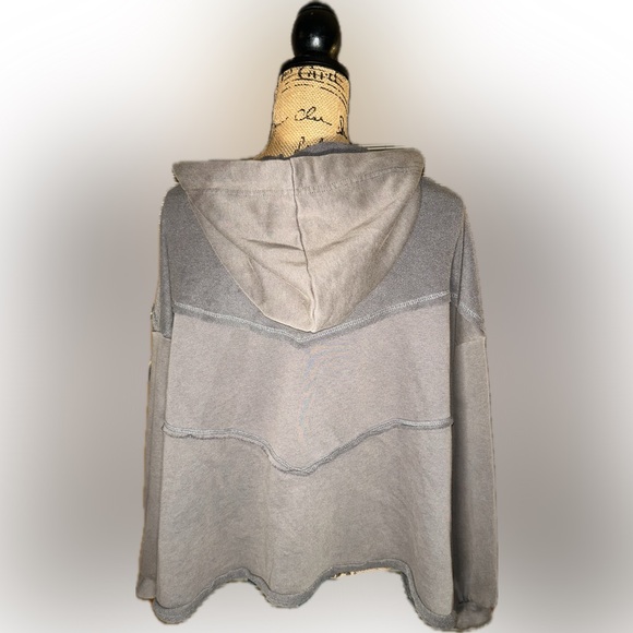 POL Anthropologie Oversized Baggy Gray Olive Textured Casual Hoodie Sweatshirt S - Picture 5 of 11
